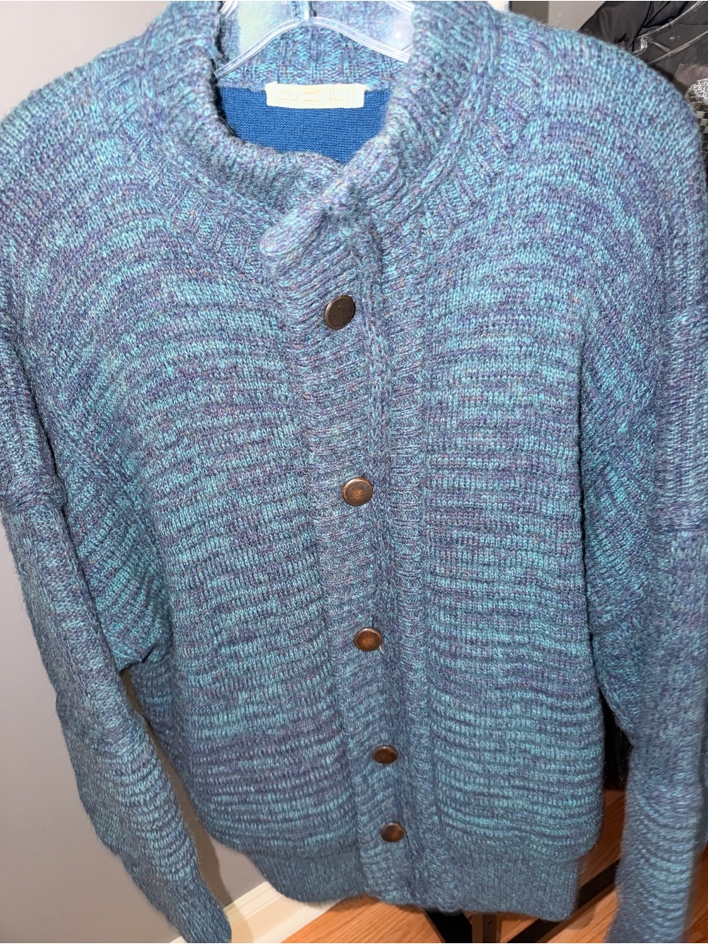 Cozy Blue-Green Button-Up Women's Sweater over sized